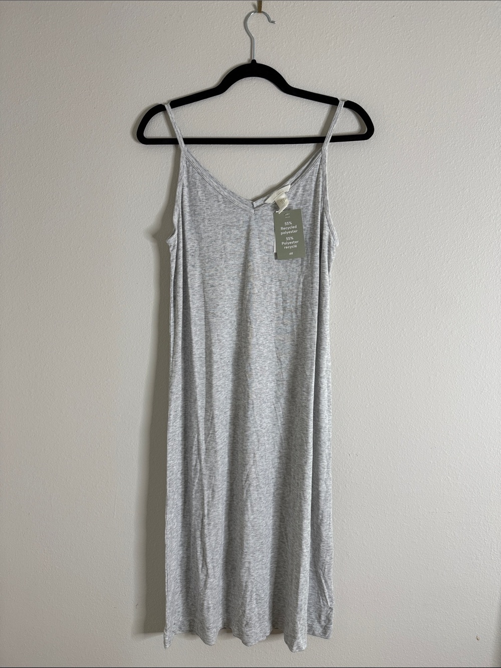 H&M Light Gray Midi Slip Dress with Spaghetti Straps